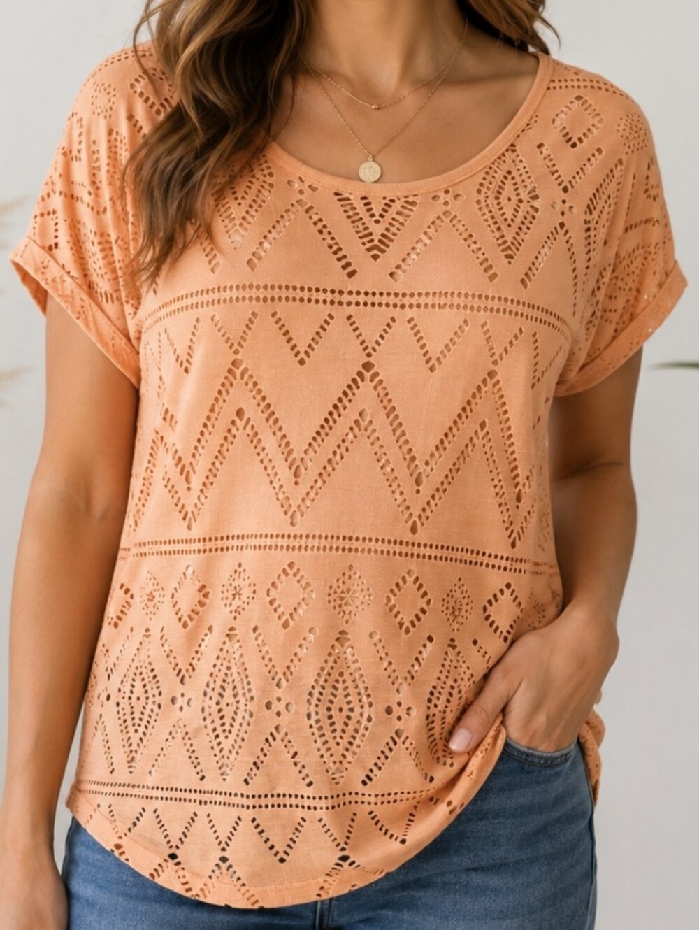 Maurices Boho Embroidered Orange Top